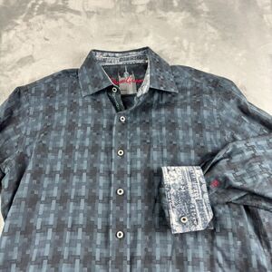 Robert Graham Shirt Mens Medium Blue Flip Cuff All Over Print Button Up City‎